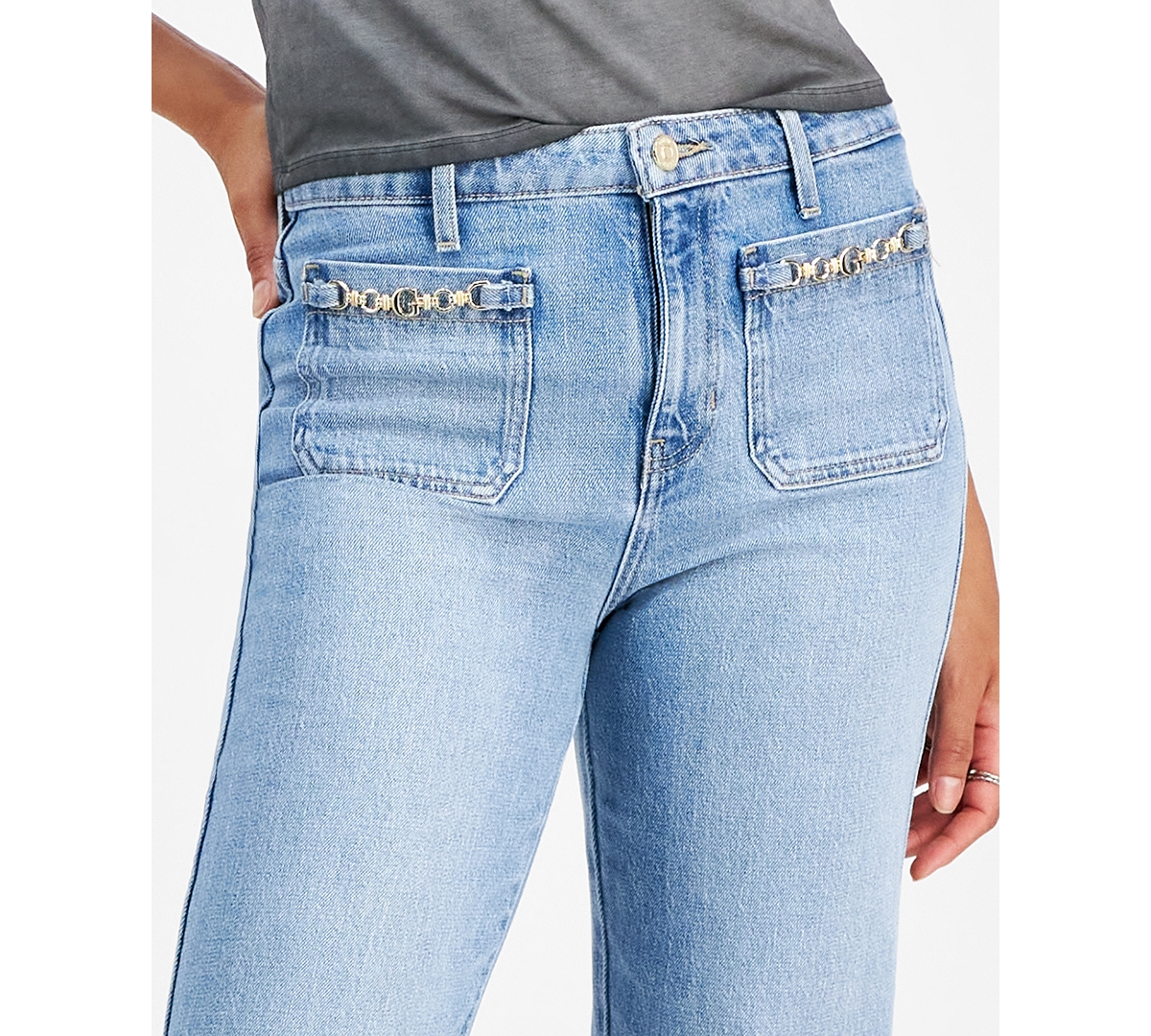 Guess Women's High Rise Patch Pocket Straight Leg Jeans