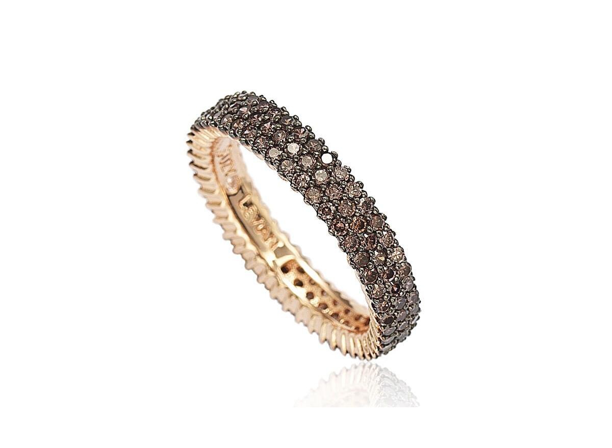 Suzy Levian Sterling Silver Micro-Pave White Cubic Zirconia Eternity Band - Brown