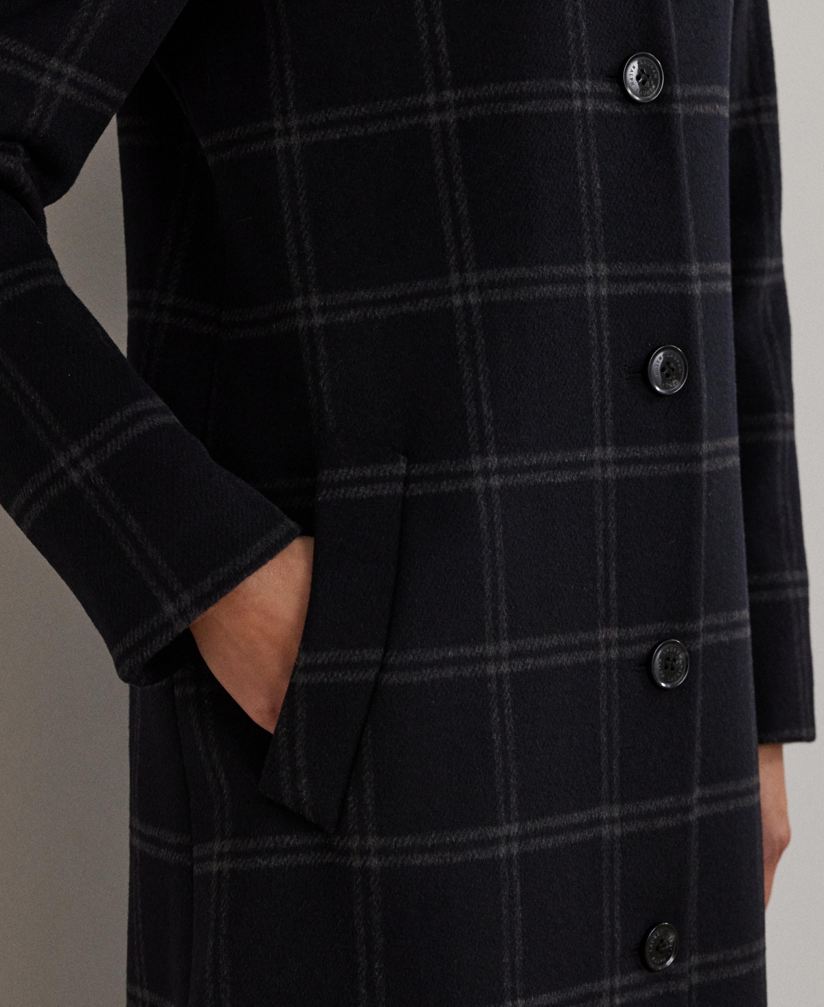 Lauren Ralph Lauren Women's Single-Breasted Stand-Collar Maxi Coat -Grey Windowpane