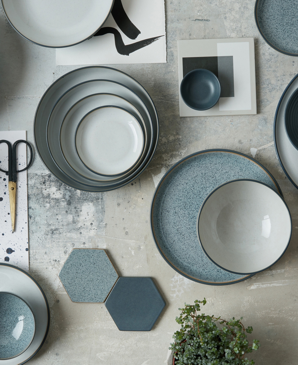 Denby Studio Grey Set Of 4 White Pasta Bowls In White,grey