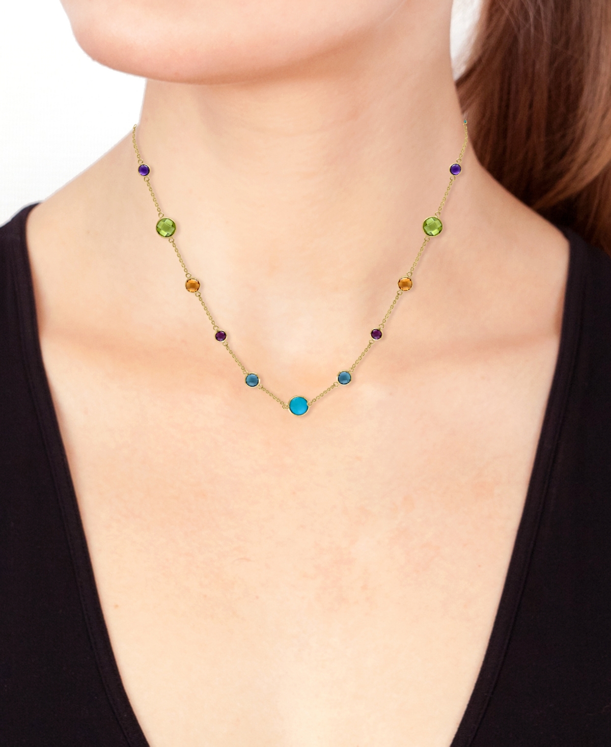 Effy Collection Effy Multi-gemstone (7-7/8 Ct. T.w.) & Turquoise Bezel Statement Necklace In 14k Gold. 16" + 2" Exte In Yellow Gol