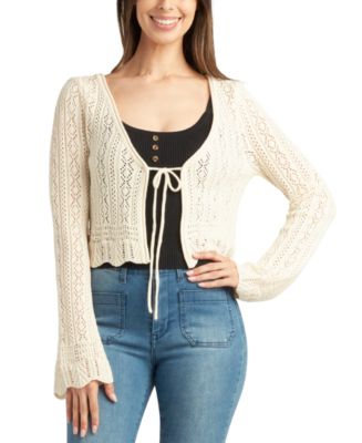 BCX Juniors' Bell-Sleeve Crocheted Tie-Front Cardigan - Macy's