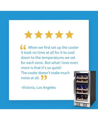 15" Built-in 29 Bottle Dual Zone Compressor Wine Fridge in Stainless Steel, Quiet Operation with Beech Wood Shelves