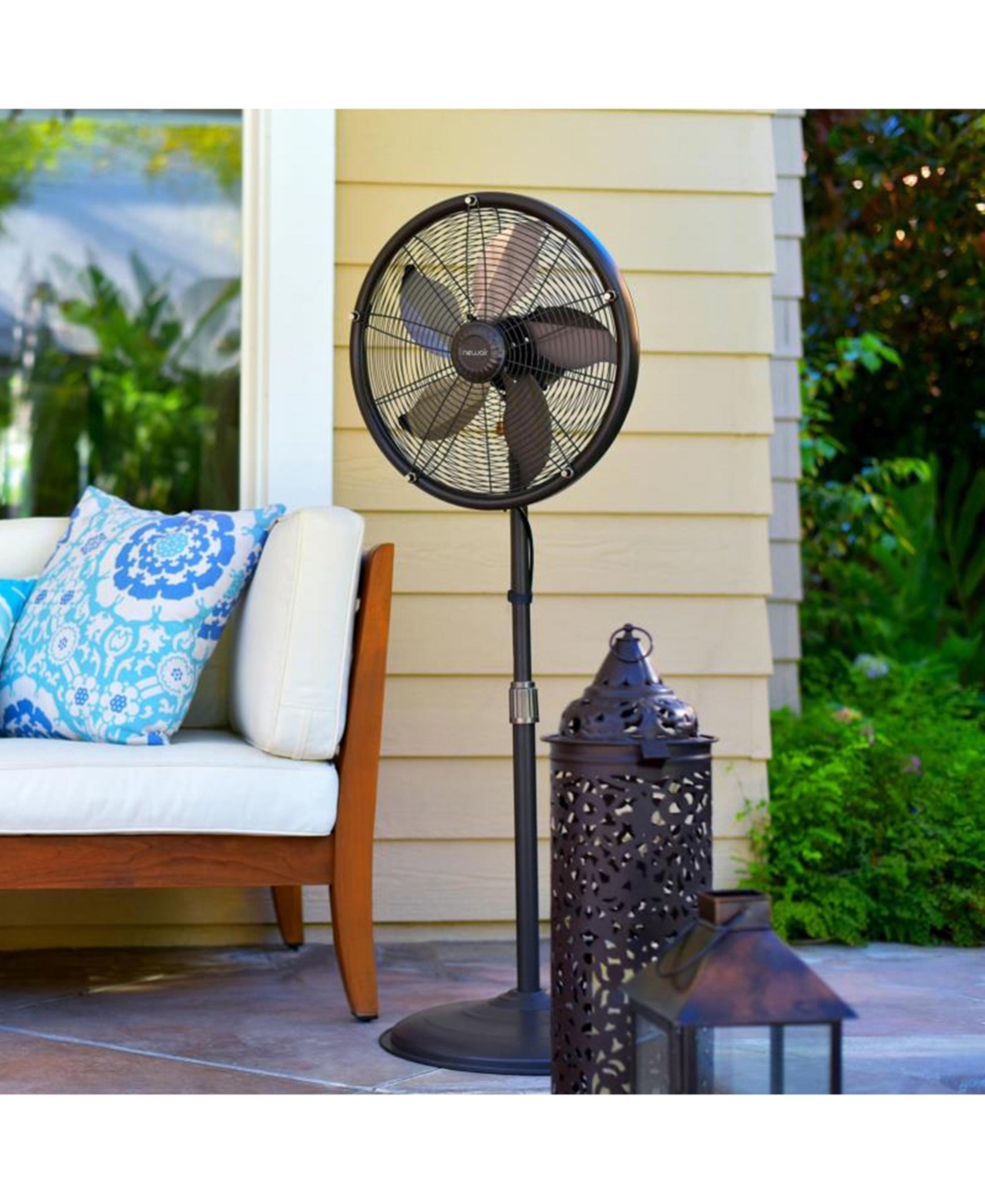 Newair Outdoor Misting Fan and Pedestal Fan Combination, 600 sq. ft. With 3 Fan Speeds and Sturdy All Metal Design, Connects Directly to Your Hose - B