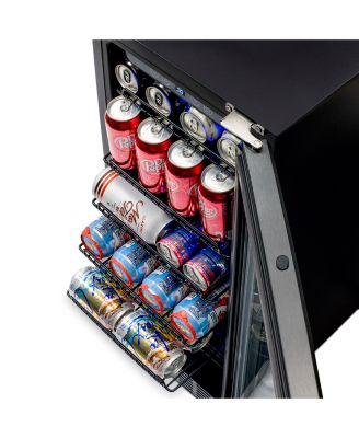 15" Built-in 96 Can Beverage Fridge in Black Stainless Steel with Precision Temperature Controls and Adjustable Shelves
