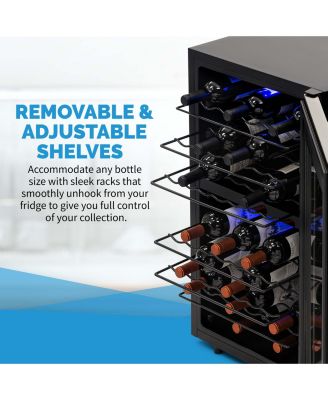 Freestanding 43 Bottle Dual Zone Compressor Wine Fridge in Stainless Steel, Adjustable Racks and Exterior Digital Thermostat