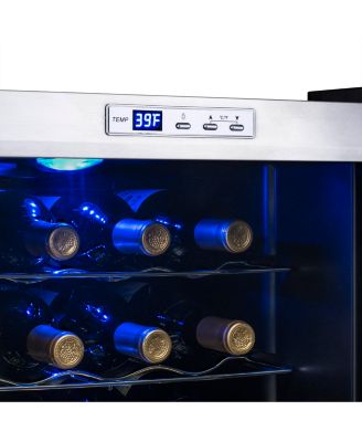 Freestanding 27 Bottle Compressor Wine Fridge in Stainless Steel, Adjustable Chrome Racks and Exterior Digital Thermostat