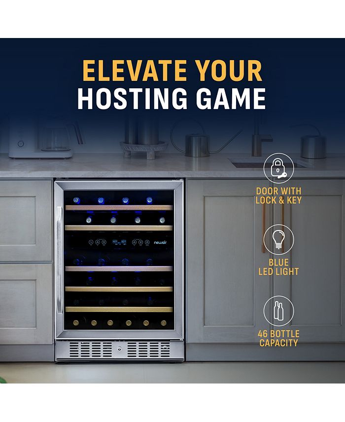 Newair 24 Inch Builtin 46 Bottle Dual Zone Compressor Wine Fridge in