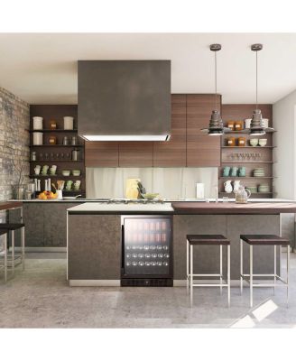 24" Built-in 177 Can Beverage Fridge in Black Stainless Steel with Precision Temperature Controls and Adjustable Shelves