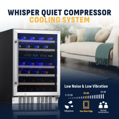 24 inch 46 Bottle Wine Cooler Refrigerator, Built-in Recessed Kickplate, Dual Zone Wine Fridge in Stainless Steel