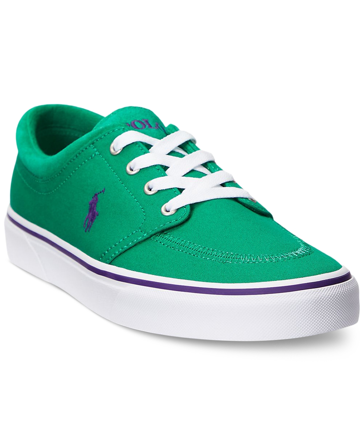 Shop Polo Ralph Lauren Men's Faxon X Suede-trim Canvas Sneaker In Green,purple