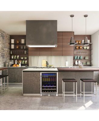 24" Built-in Dual Zone 20 Bottle and 70 Can Wine and Beverage Fridge in Stainless Steel with Split Shelf and Smooth Rolling Shelves