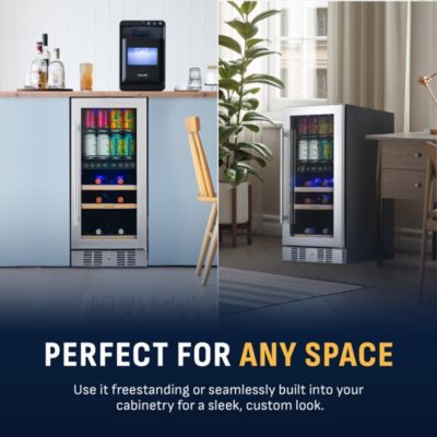 15" Premium Built-in Dual Zone 9 Bottle and 48 Can Wine and Beverage Fridge in Stainless Steel with SplitShelf