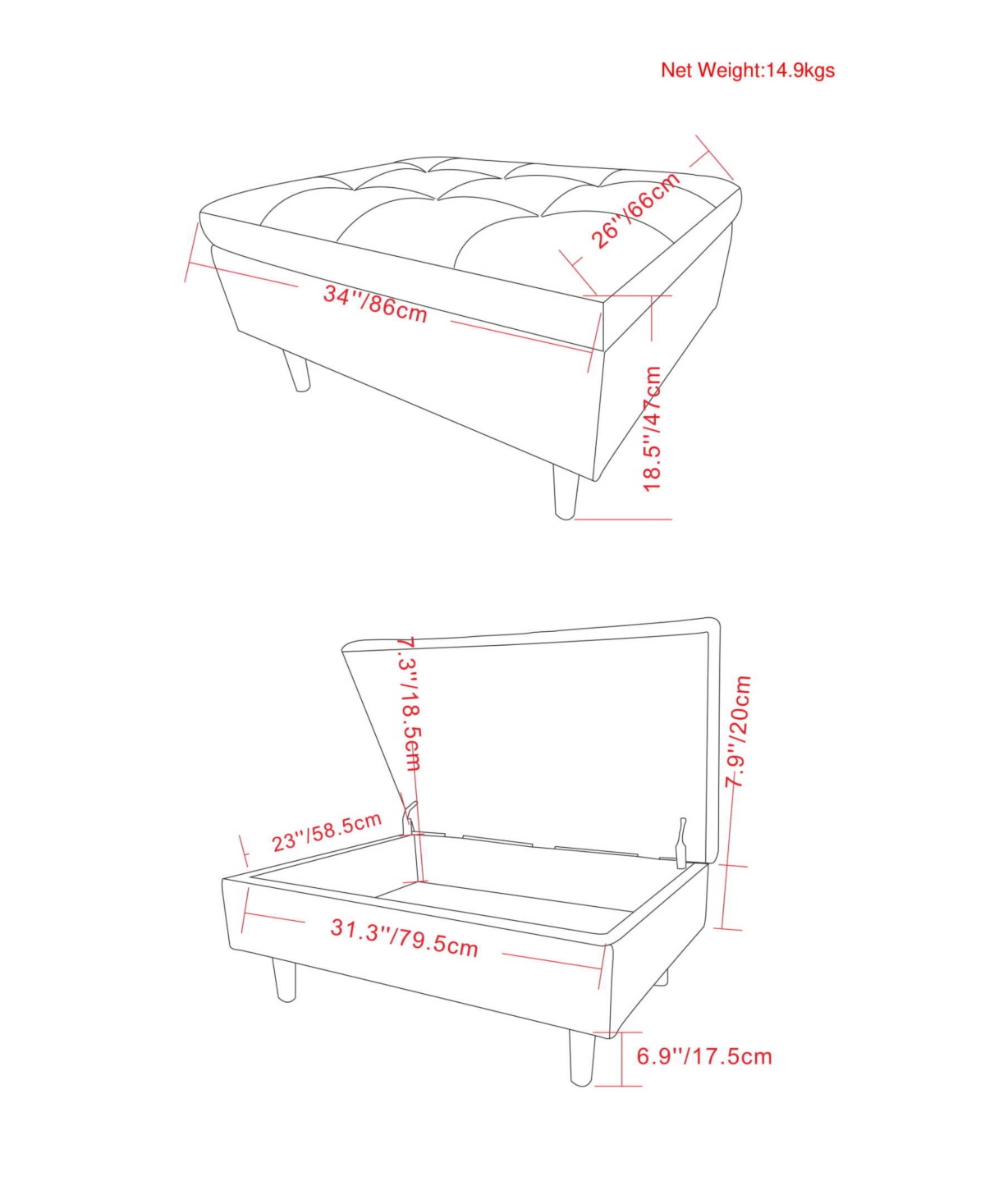 Simpli Home Oregon Storage Ottoman Bench With Tray In Satin Cream Pu Leather In Cream
