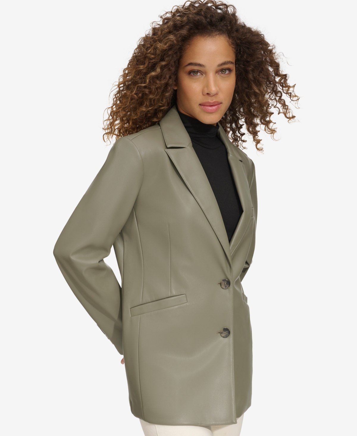 Shop Levi's Women's Single-breasted Faux-leather Blazer In Sage