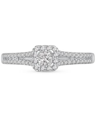 Diamond Halo Double Row Engagement Ring (1/2 ct. t.w.) in 14k White Gold