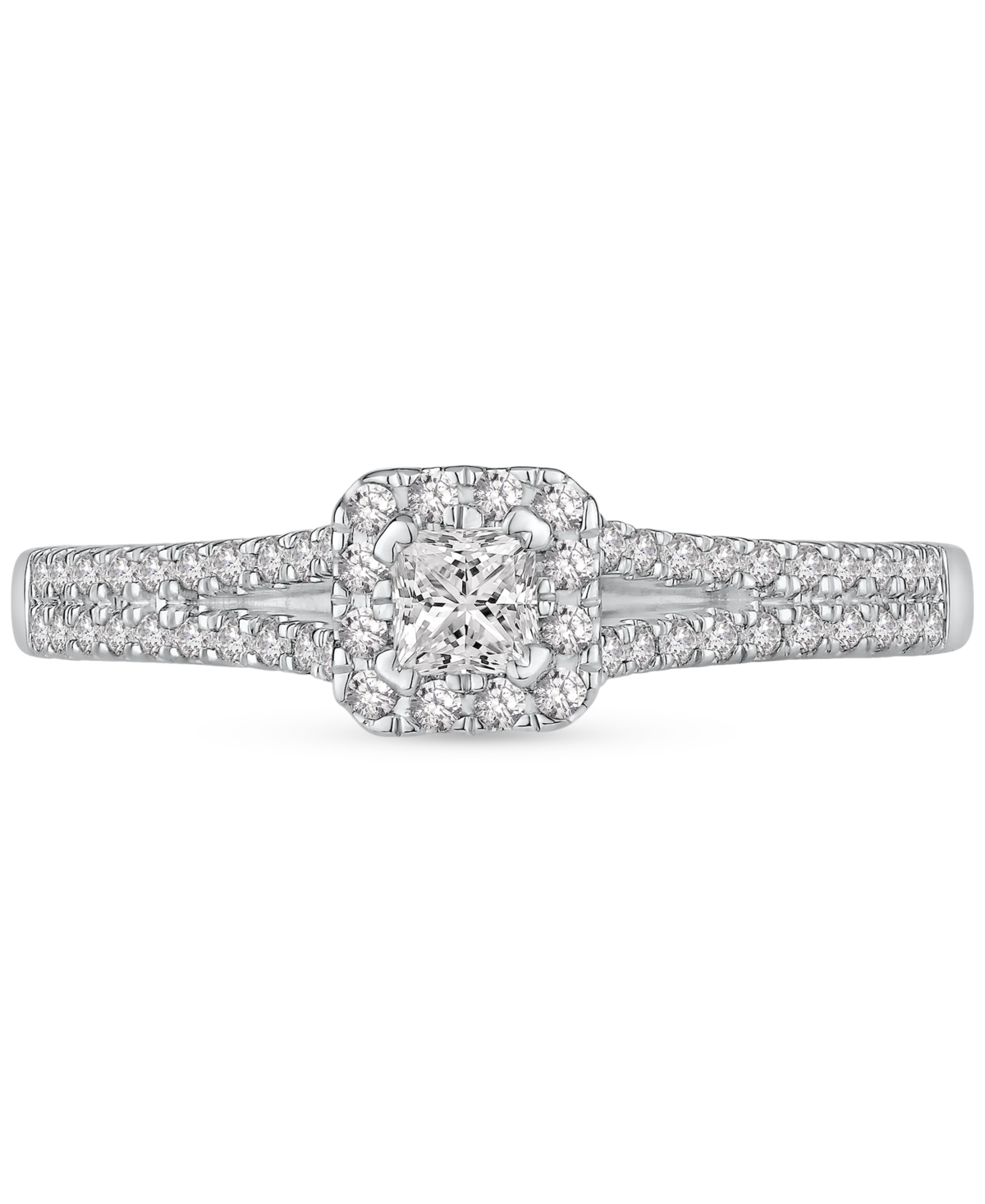 Macy's Diamond Halo Double Row Engagement Ring (1/2 Ct. T.w.) In 14k White Gold In White Gold