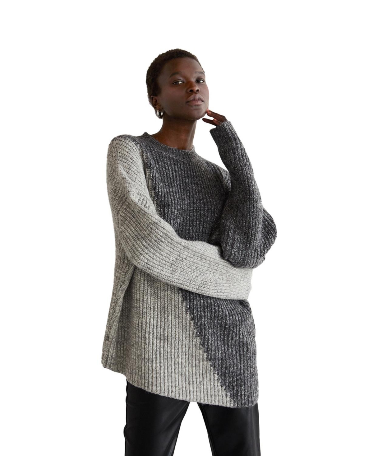 Women's Reese Color Block Asymmetric Sweater - Rust/copper + camel