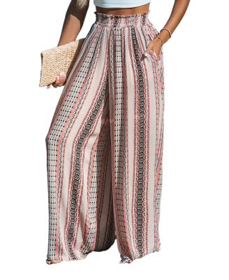 CUPSHE Women s Boho Striped Smocked Waist Wide Leg Pants Macy s