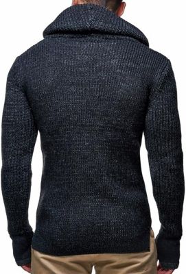 Men's Cowl Neck Knitted Pullover with Thumbhole Cuffs