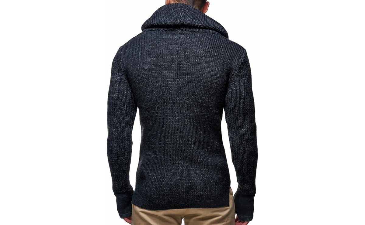 Leif Nelson Men's Cowl Neck Knitted Pullover with Thumbhole Cuffs