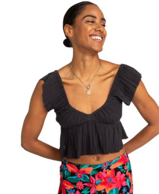 Roxy - Juniors' Brisa V-Neck Cotton Gauze Crop Top