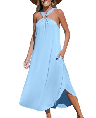 CUPSHE Women s Light Blue High Neck Sleeveless Maxi Beach Dress Macy s