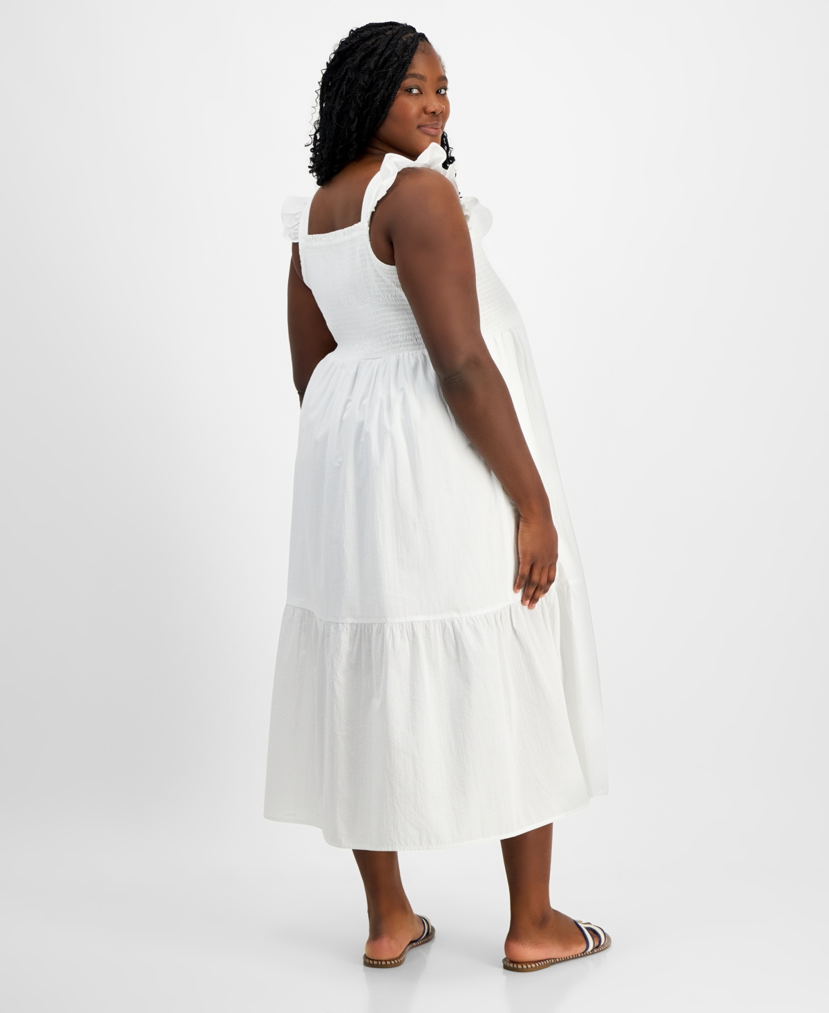 On 34th Plus Size Woven Solid Smocked Ruffled Midi Dress, Created for Macy's