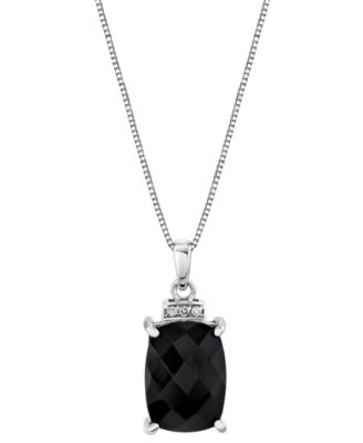 Macy's - Onyx Cushion-Cut & Diamond Accent 18" Pendant Necklace in Sterling Silver