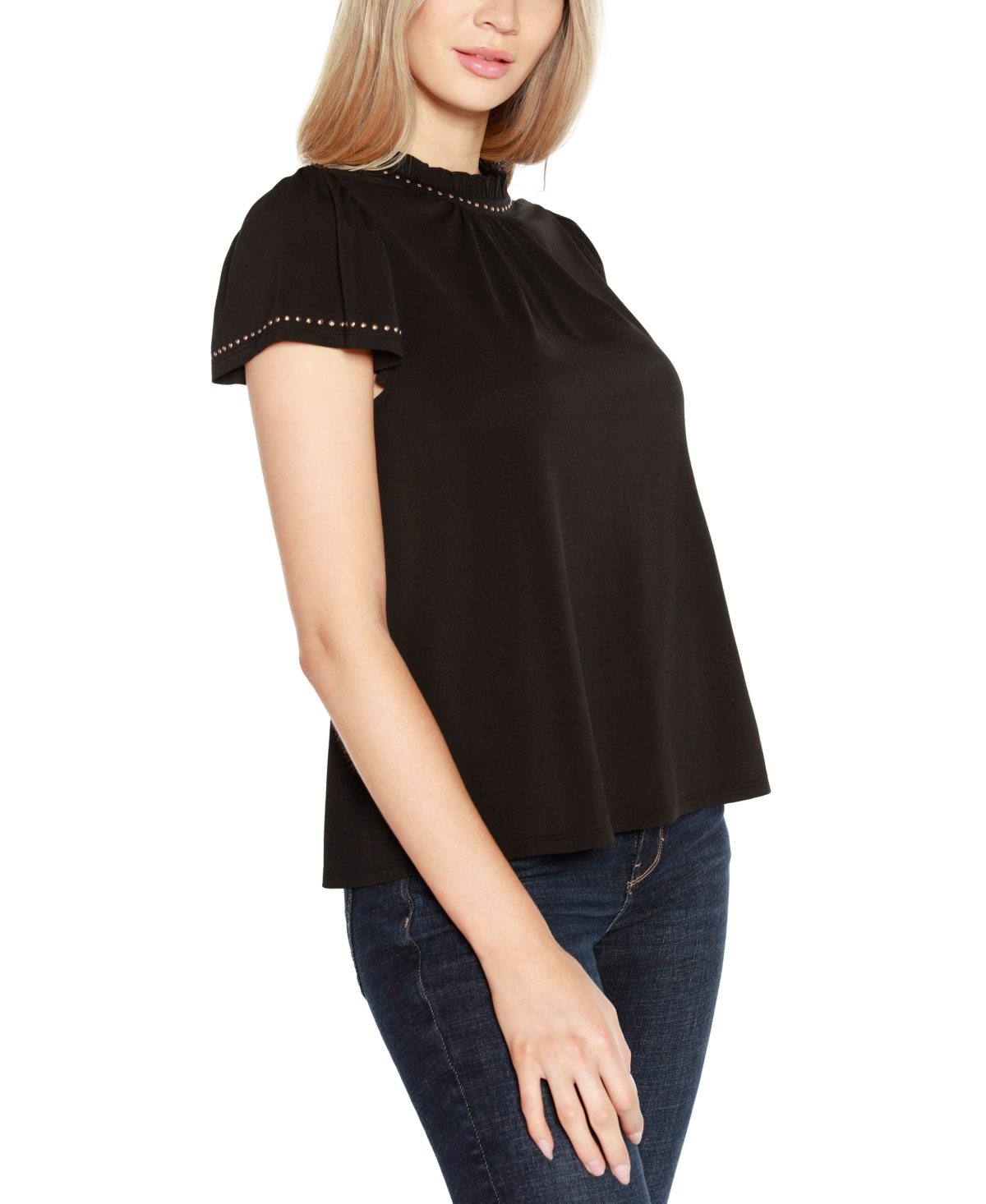 Shop Belldini Black Label Embellished Cap-sleeve Knit Top