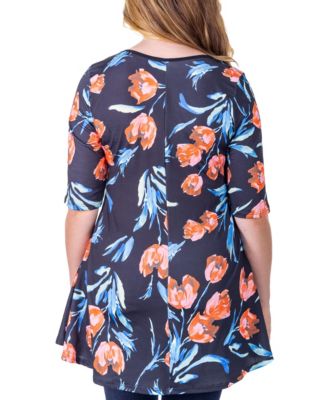 Print Elbow Sleeve Casual Tunic Top