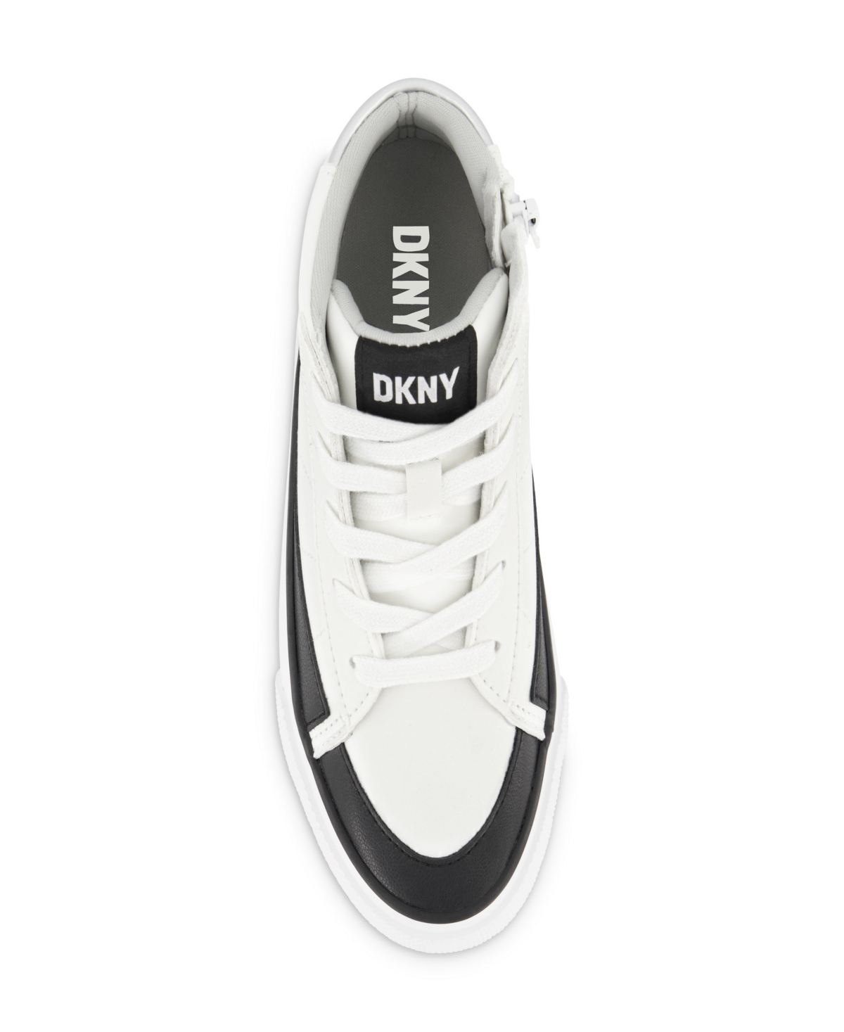 Shop Dkny Little And Big Girls Hannah Leena High Top Sneaker In Black,whit