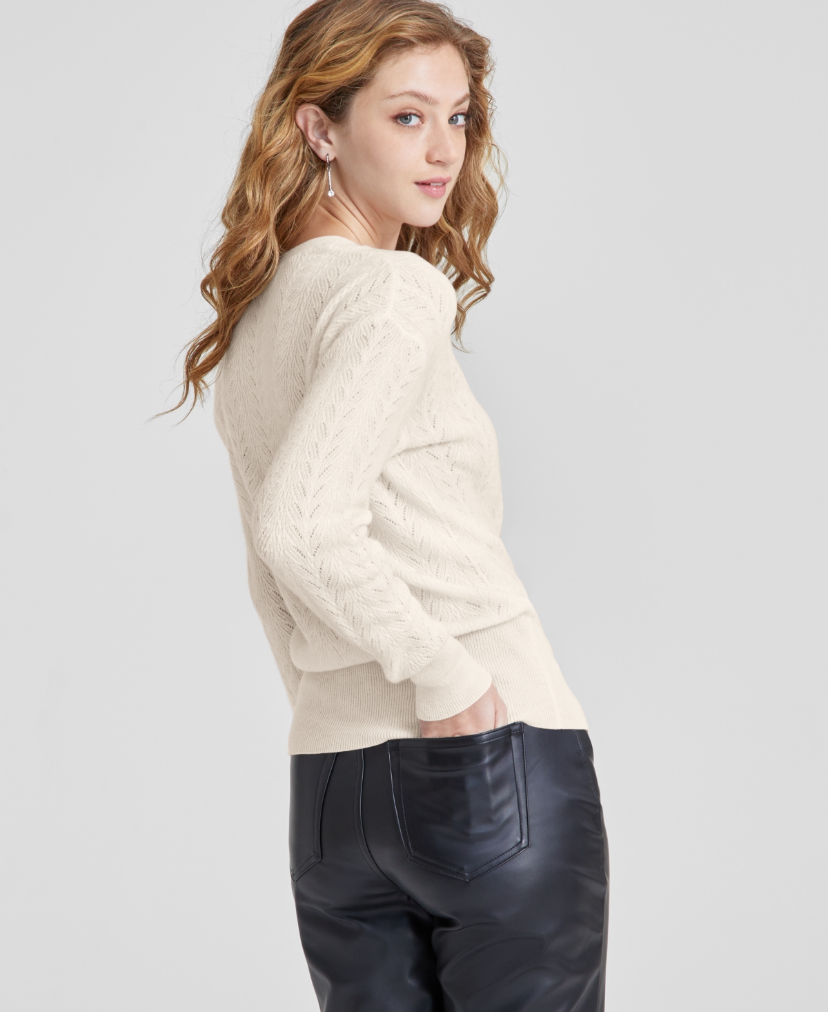 Charter Club Women's 100% Cashmere Long-Sleeve Pointelle Surplice Sweater, Created for Macy's