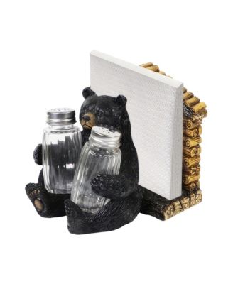 5.75"W Bear Salt & Pepper Shaker with Napkin Holder Home Decor Perfect Gift for House Warming, Holidays and Birthdays