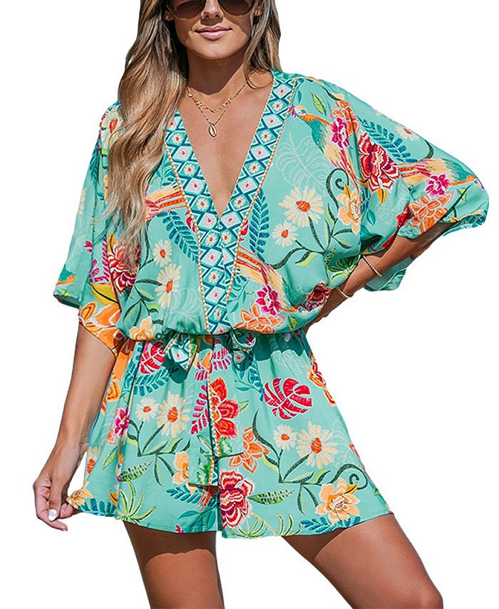 CUPSHE Women’s Boho Maxi Dress – Plunging V Neck, Dolman Sleeves, Empire Waist, Side Split (Green)