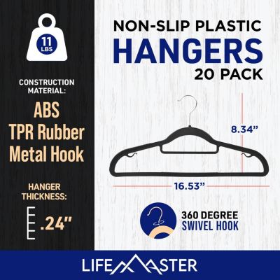 20 Pcs Dry & Wet Clothes Hangers – Heavy-Duty, Non-Slip with 360° Swivel Hook, Space-Saving Design, Tie Bar & Pants Bar – Black