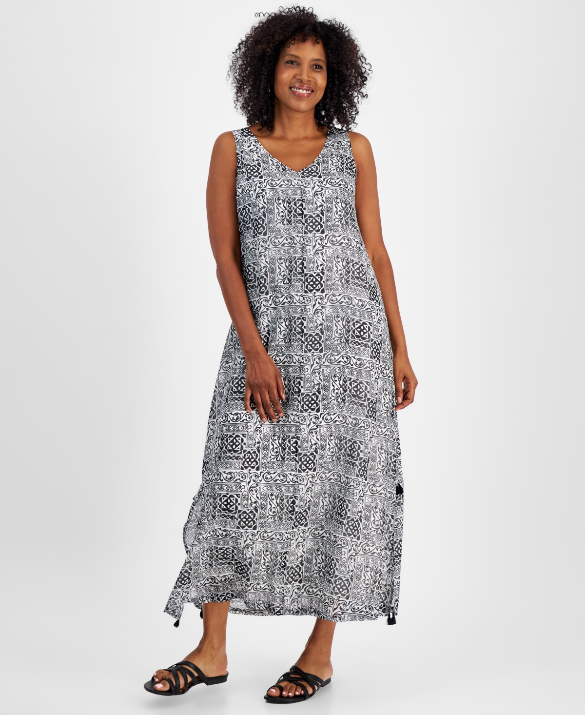 Jm Collection Women s Printed Tassel Trim Maxi Dress Created for Macy s Blossm Berry Cb Smart Closet