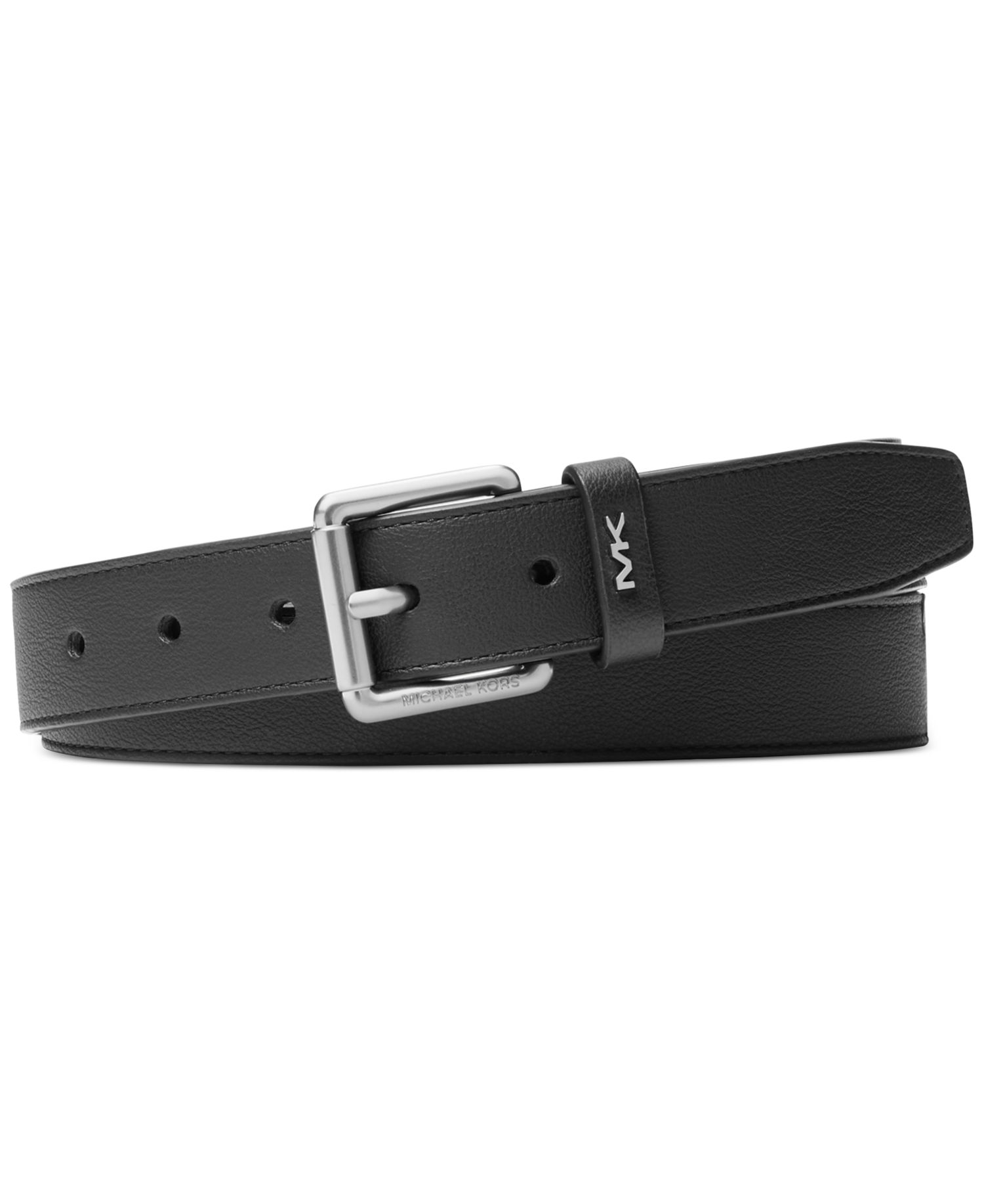 31MM Men's Fast Faux-Leather MK Plaque-Buckle Belt