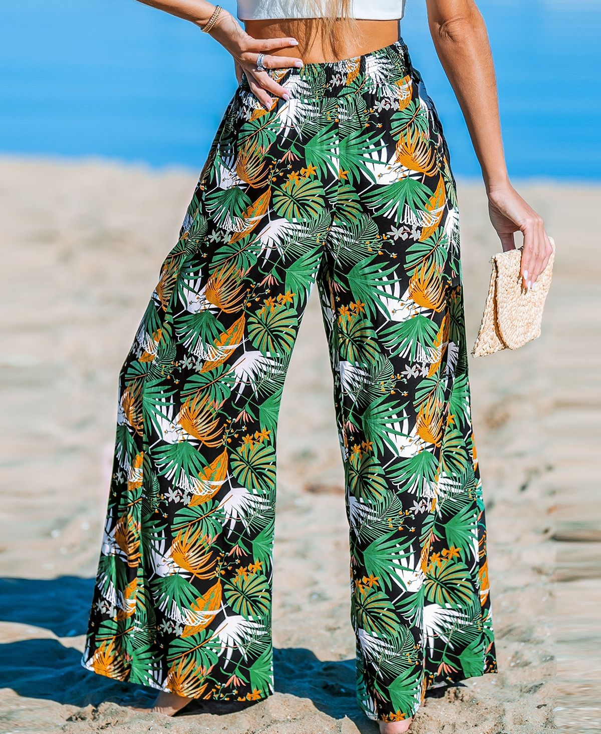 Cupshe Women's Tropical Palm Wide Leg Pants