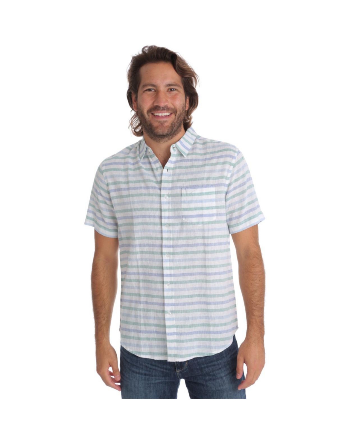 Men's Clothing Striped Linen Cotton Shirt - White
