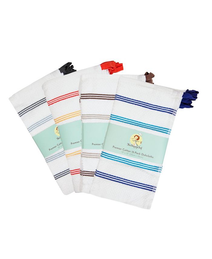 Sloppy Chef Premier Cotton Dishcloths (12 Pack), Striped Pattern, 100