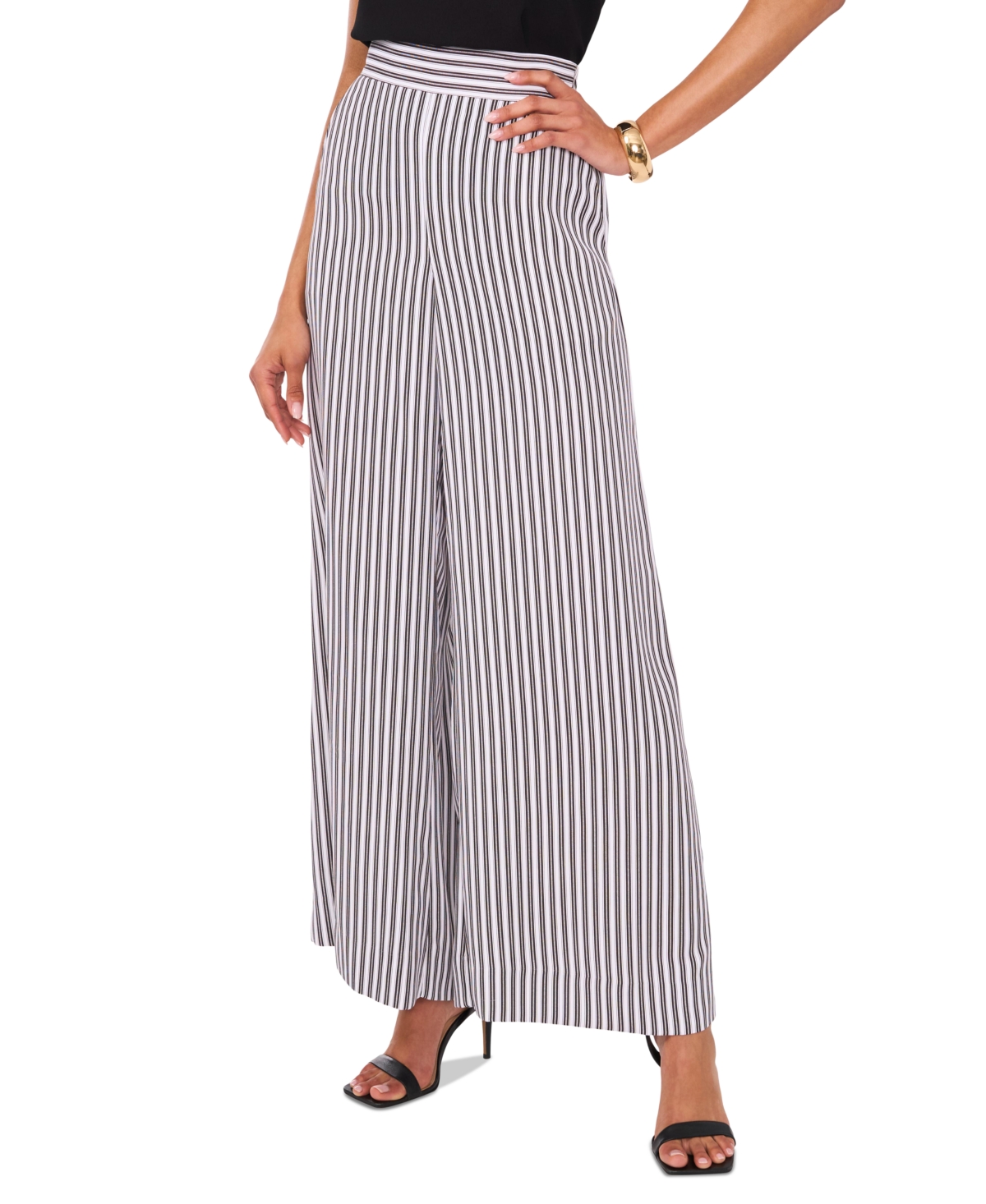 Shop Vince Camuto Women's Striped Flat-front Wide-leg Pants In Coastal Stripe