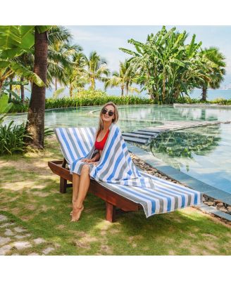 Cabo Cabana Chaise Lounge Chair Covers (2 Pack), Striped Color Options, Soft Cotton, 30x85 in. with 8" Fitted Pocked for Beach Chair