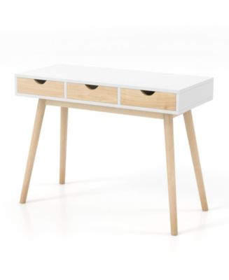 Slickblue Computer Desk with 3 Drawers and Solid Rubber Wood Legs for ...