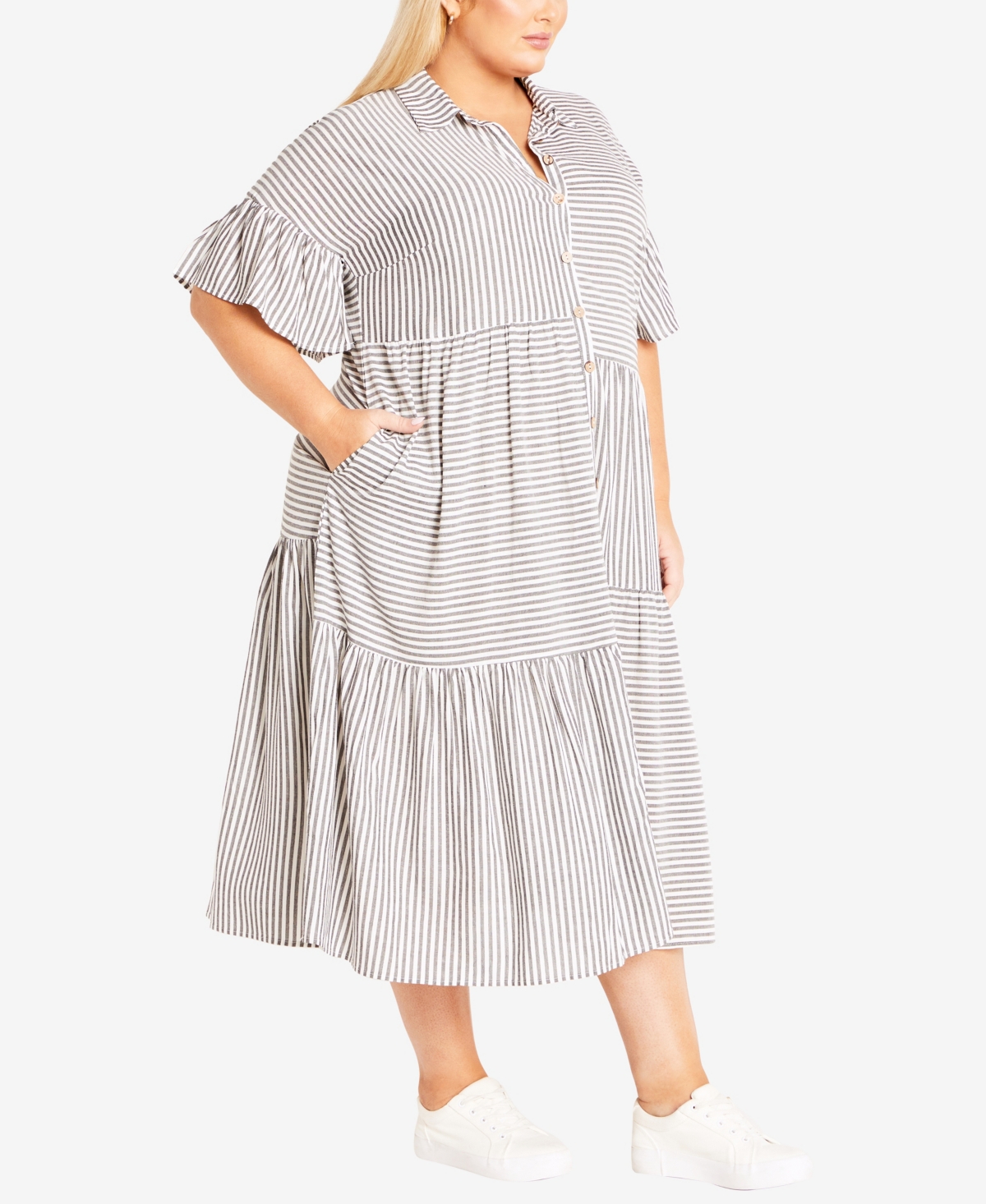 Shop Avenue Plus Size Kaitlyn Stripe Maxi Dress In Charcoal Stripe