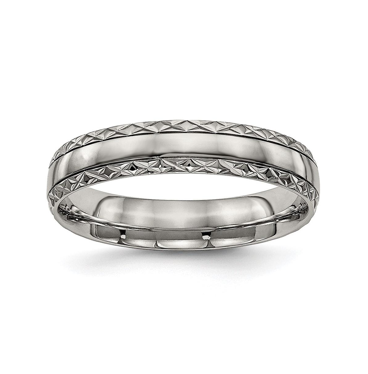 Titanium Polished Grooved Criss Cross Design Wedding Band Ring - White