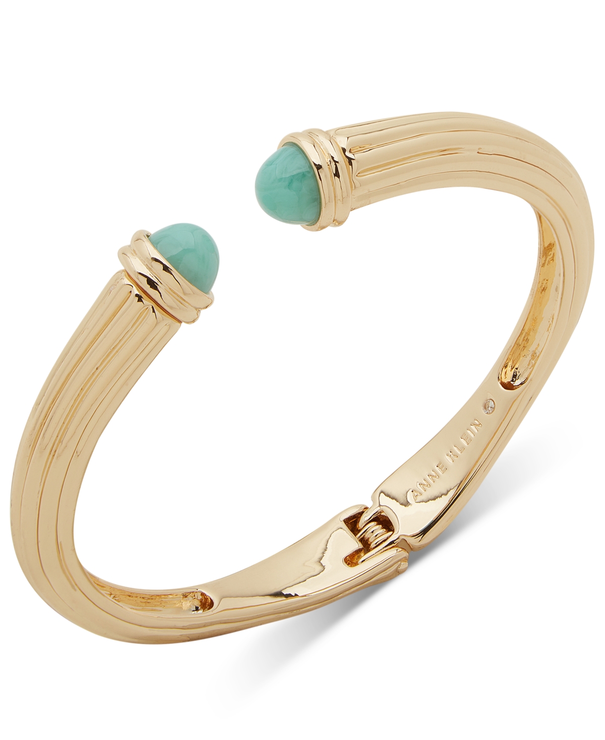 Shop Anne Klein Gold-tone Imitation Turquoise Fluted Cuff Bracelet In Blue