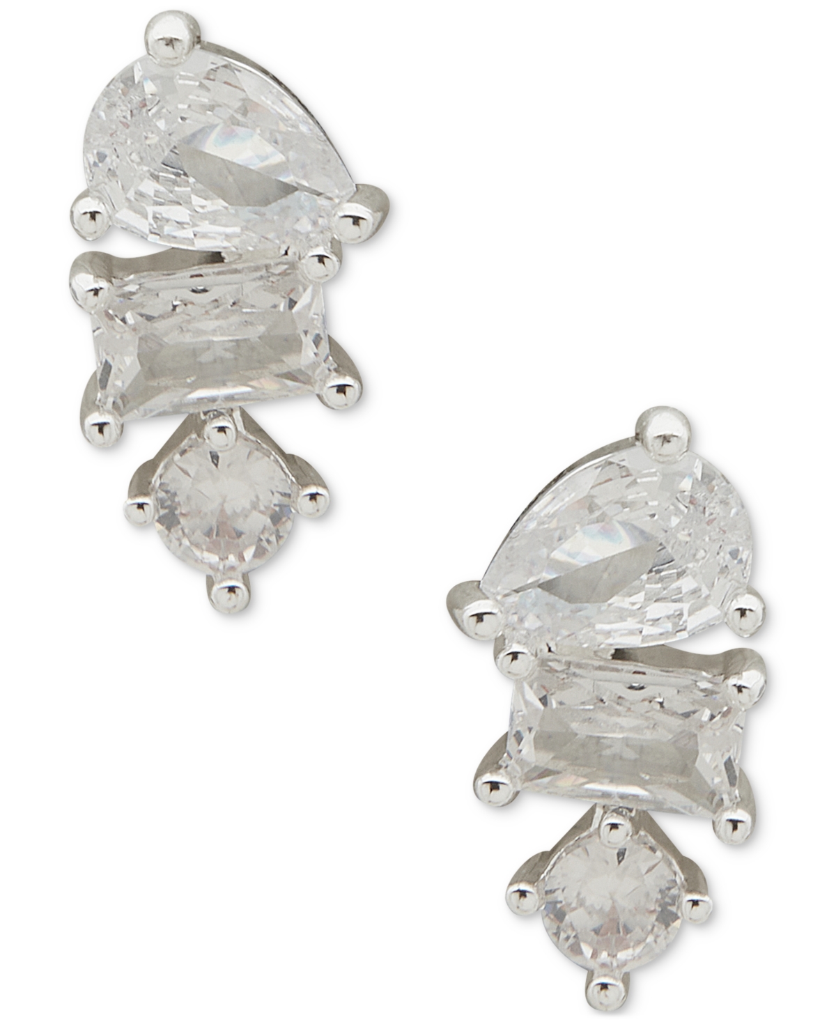 Anne Klein Silver-tone Mixed Cut Crystal Stud Earrings In Metallic