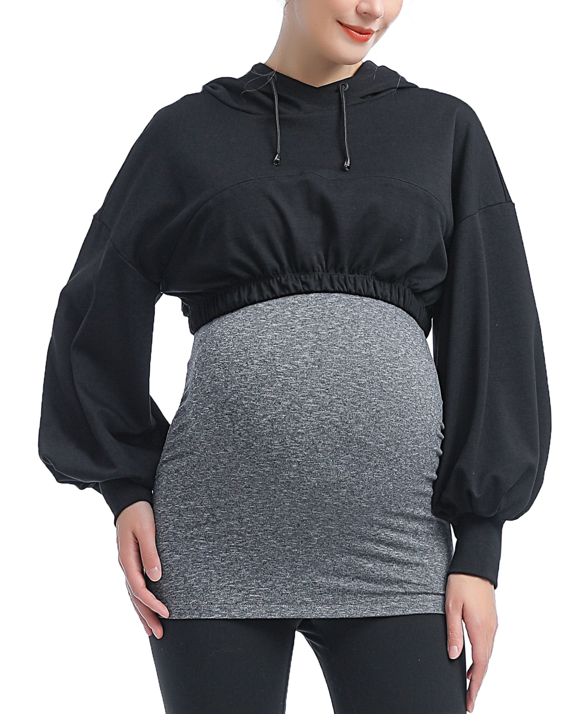 kimi + kai Maternity Active Nursing Hoodie with Removable belly band - Black/gray