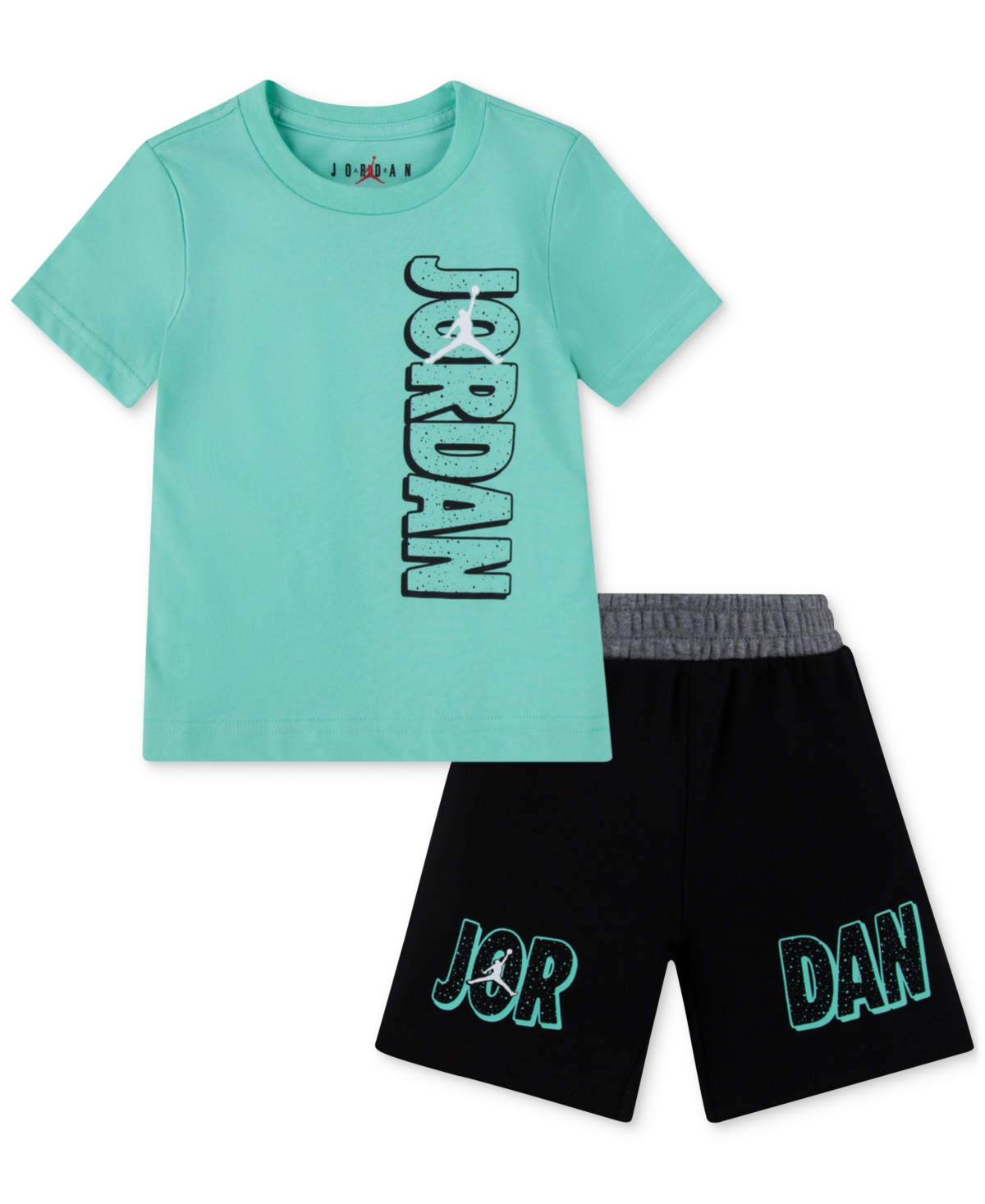 Shop Jordan Little Boys Rise Graphic T-shirt & French Terry Shorts, 2 Piece Set In Black